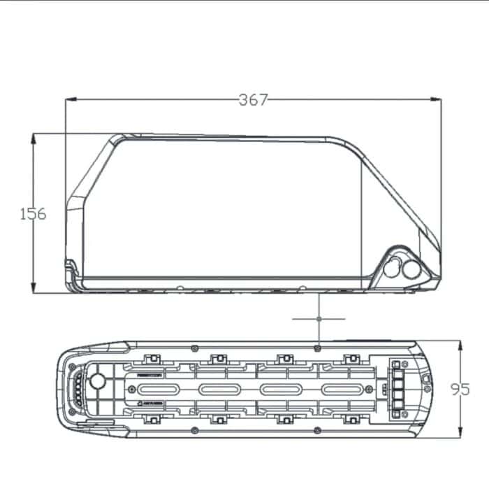 A drawing of the side view of an electric vehicle.